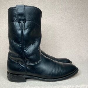 Justin Roper Leather Western Cowboy Boots-Men’s 9.5-Black-Southwestern-Rodeo-VTG